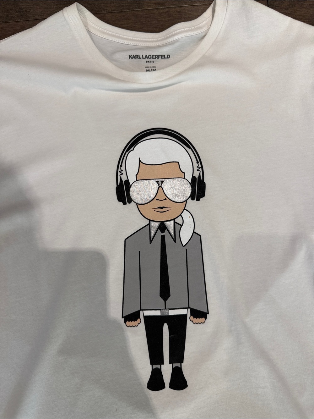 Karl Lagerfeld Black, White and Gray Headphones Graphic Tee